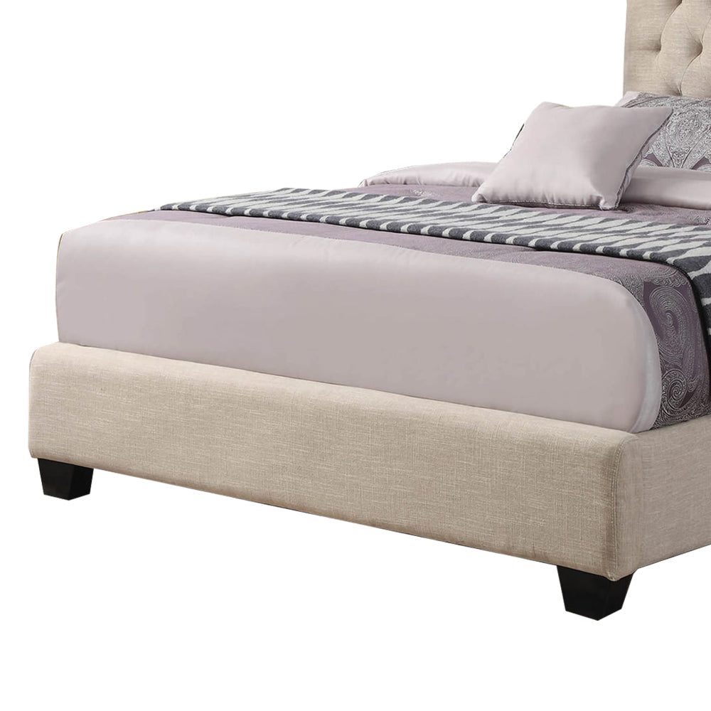 Wooden Queen Size Platform Bed with Deep Button Tufted Headboard Beige By Casagear Home BM205554