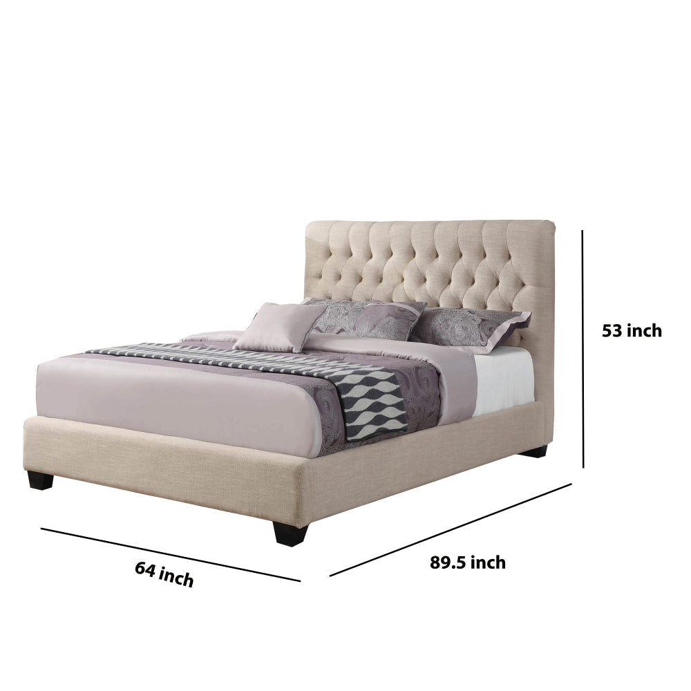 Wooden Queen Size Platform Bed with Deep Button Tufted Headboard Beige By Casagear Home BM205554