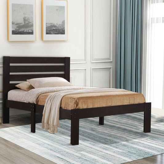 Contemporary Style Wooden Twin Size Bed with Slatted Headboard, Brown - BM205567 By Casagear Home