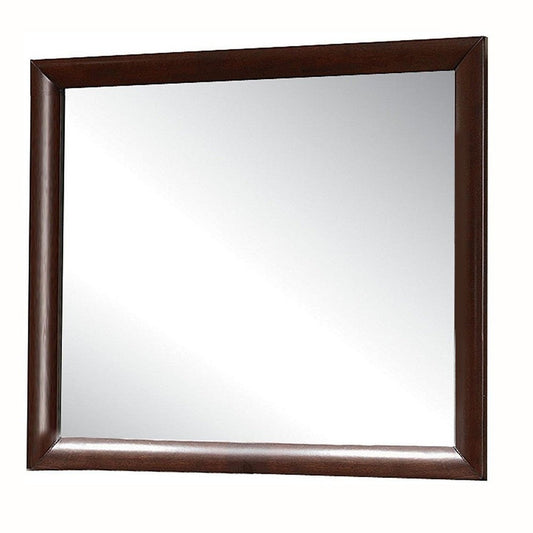 Contemporary Wooden Mirror with Rectangular Shape, Brown and Silver
