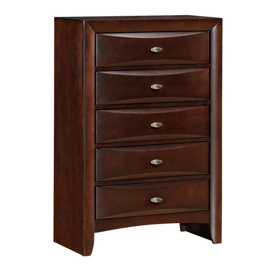 Tall Dresser Chest | Transitional | 5 Beveled Drawers | Wood | Brown