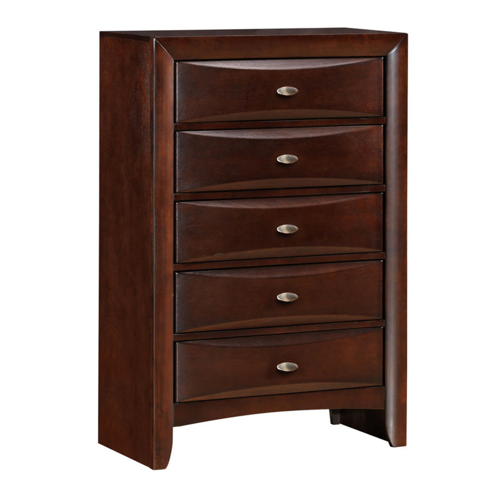 Tall Dresser Chest | Transitional | 5 Beveled Drawers | Wood | Brown
