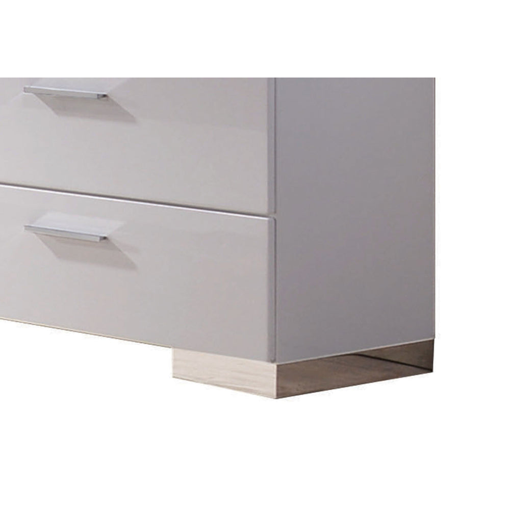 High Gloss Finish Wood and Metal Dresser with 6 Spacious Drawers,White By Casagear Home BM205574