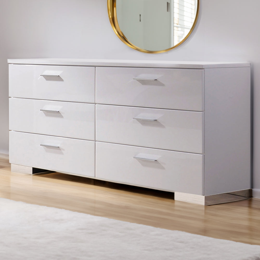 Dresser | Wood & Metal | High Gloss | 6 Drawers | White