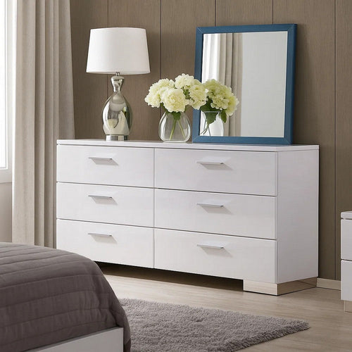 Dresser | Wood & Metal | High Gloss | 6 Drawers | White