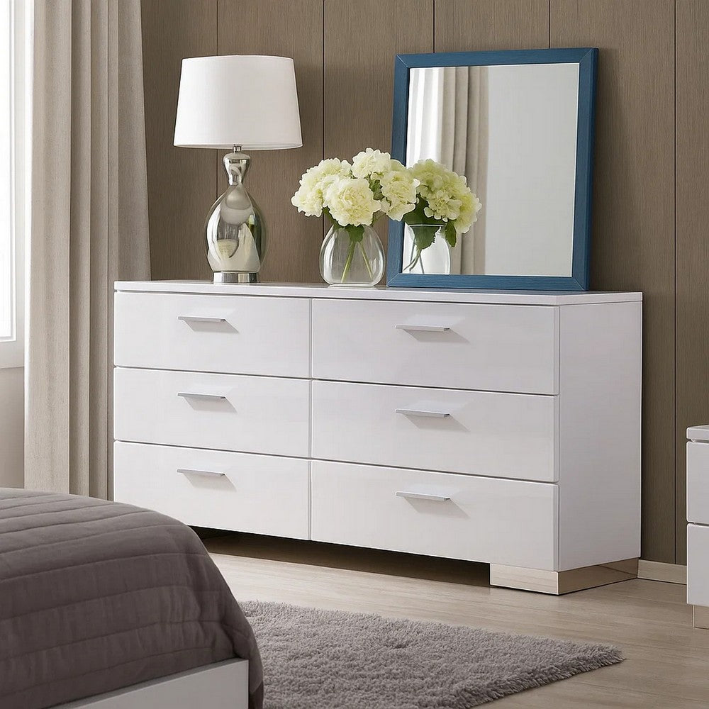 Dresser | Wood & Metal | High Gloss | 6 Drawers | White