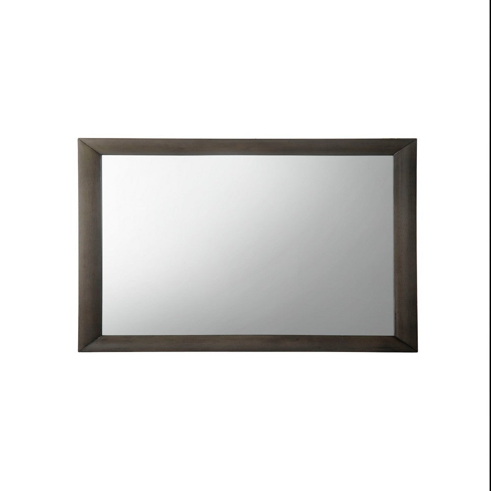 Transition Style Wooden Mirror with Rectangular Shape,Gray and Silver