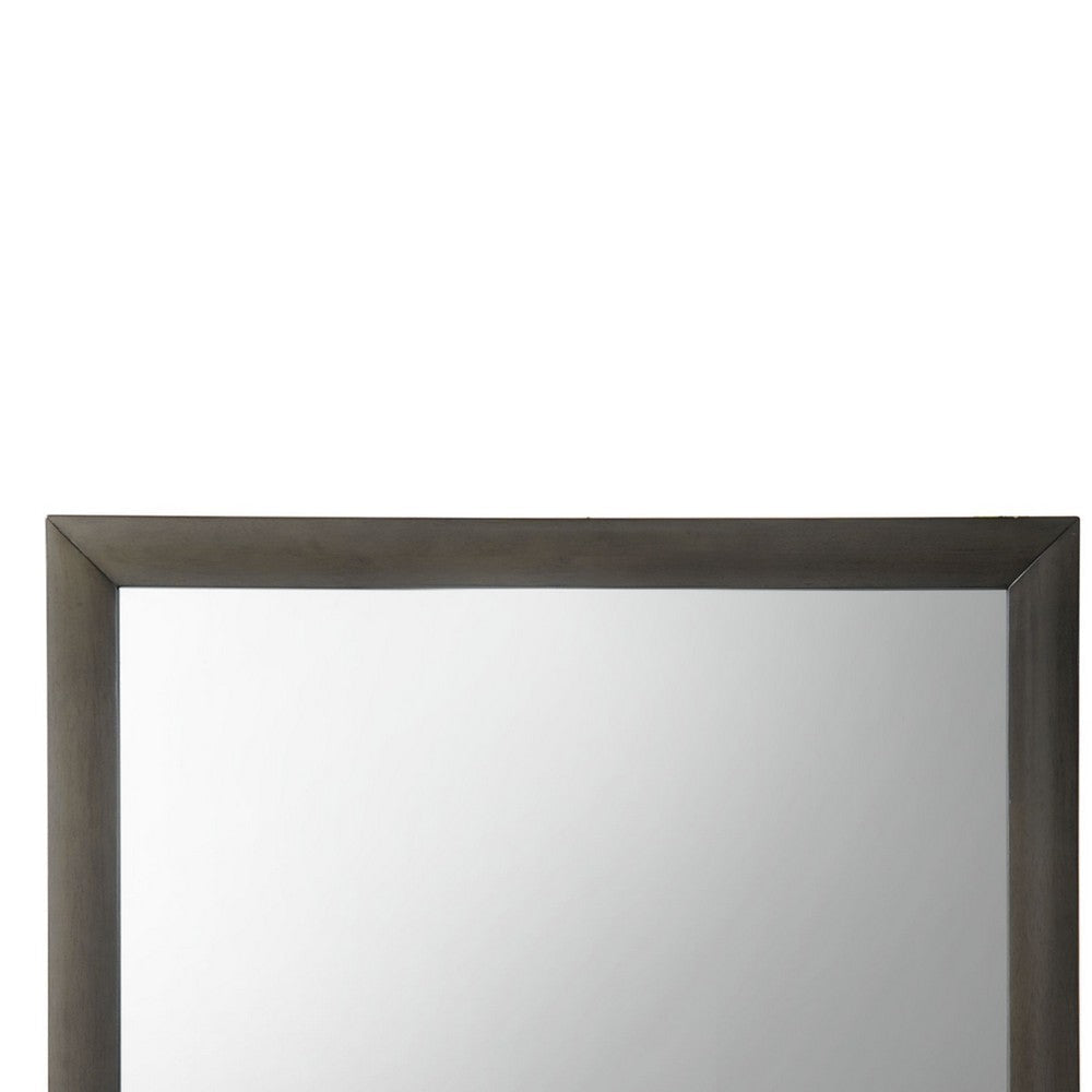 Transition Style Wooden Mirror with Rectangular Shape,Gray and Silver