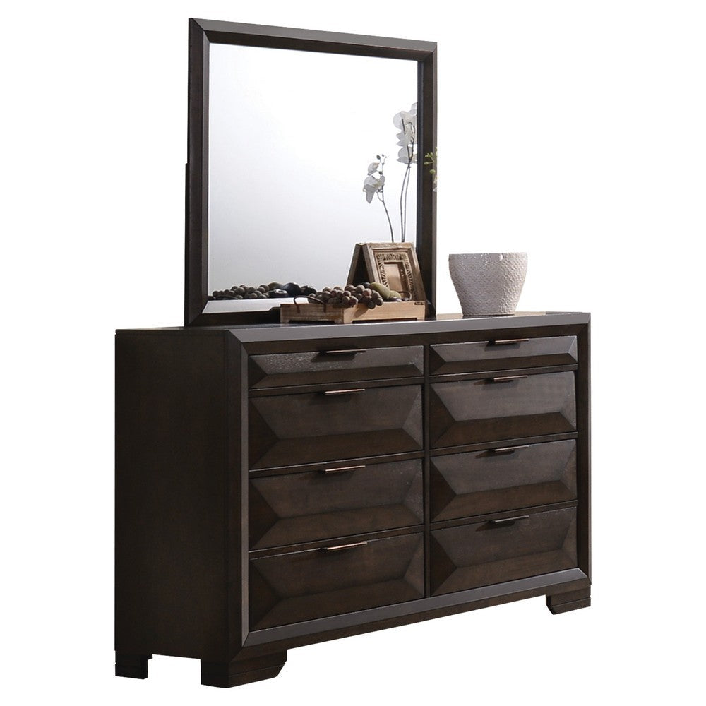 Transition Style Wooden Mirror with Rectangular Shape,Brown and Silver