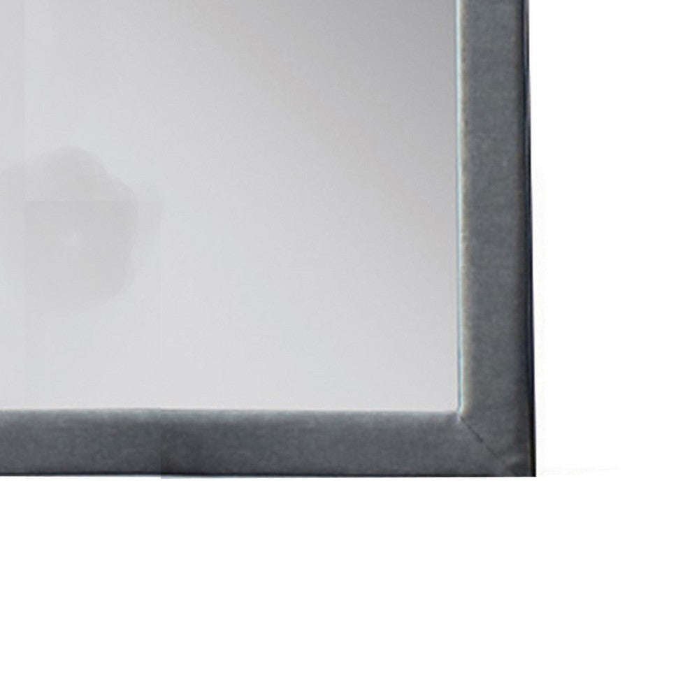 Fabric Upholstered Wooden Frame Mirror with Welt Trim Light Gray BM205582