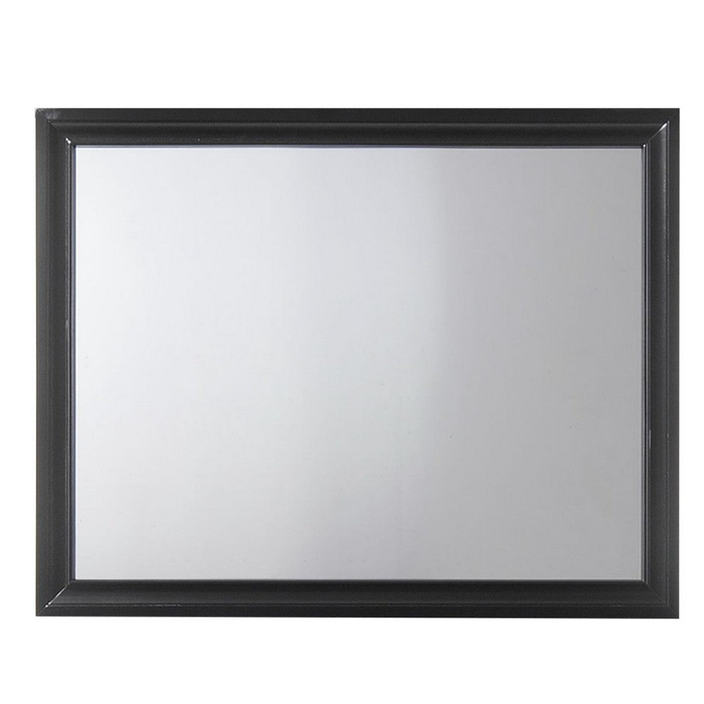 Contemporary Style Wooden Mirror with Raised Frame, Black - BM205585 By Casagear Home