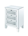 Contemporary Style Wooden Mirrored Night Table with 3 Drawers, Silver