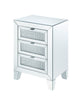 Contemporary Style Wooden Mirrored Night Table with 3 Drawers, Silver