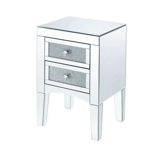 Wooden Night Table with 2 Spacious Drawers and Tapered Legs, Silver
