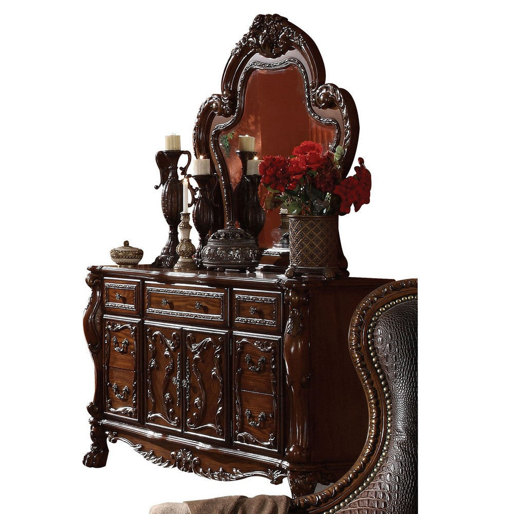 Traditional Wooden Mirror with Oversized Polyresin Scrollwork Brown BM205613