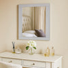 Rectangular Wooden Frame Mirror with Beveled Edges, White and Silver