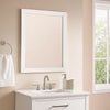 Rectangular Wooden Frame Mirror with Beveled Edges, White and Silver