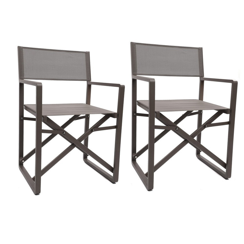 Metal Director Chair with X Shaped Braces, Set of 2, Espresso Brown By Casagear Home