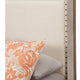 Queen Size Fabric Upholstered Bed with Nailhead Trims, Gray and Beige