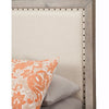 California King Fabric Upholstered Bed with Nailhead Trims, Gray and Beige