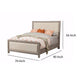 California King Fabric Upholstered Bed with Nailhead Trims, Gray and Beige