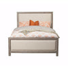 Standard King Fabric Upholstered Bed with Nailhead Trims, Gray and Beige