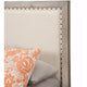 Standard King Fabric Upholstered Bed with Nailhead Trims, Gray and Beige