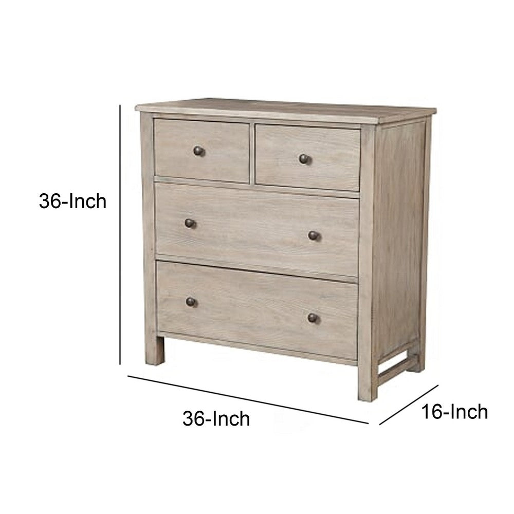 4 Drawer Transitional Style Chest with Wood Grain Details, Gray