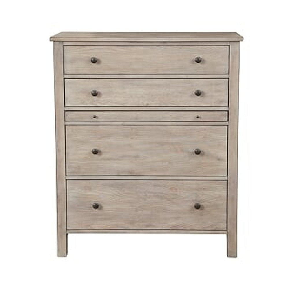 Tall Dresser Chest | 4 Drawer | 1 Pull Out Tray | Wood | Gray