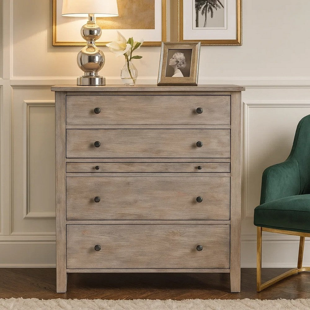 Tall Dresser Chest | 4 Drawer | 1 Pull Out Tray | Wood | Gray