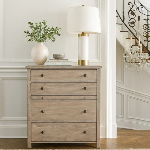 Tall Dresser Chest | 4 Drawer | 1 Pull Out Tray | Wood | Gray