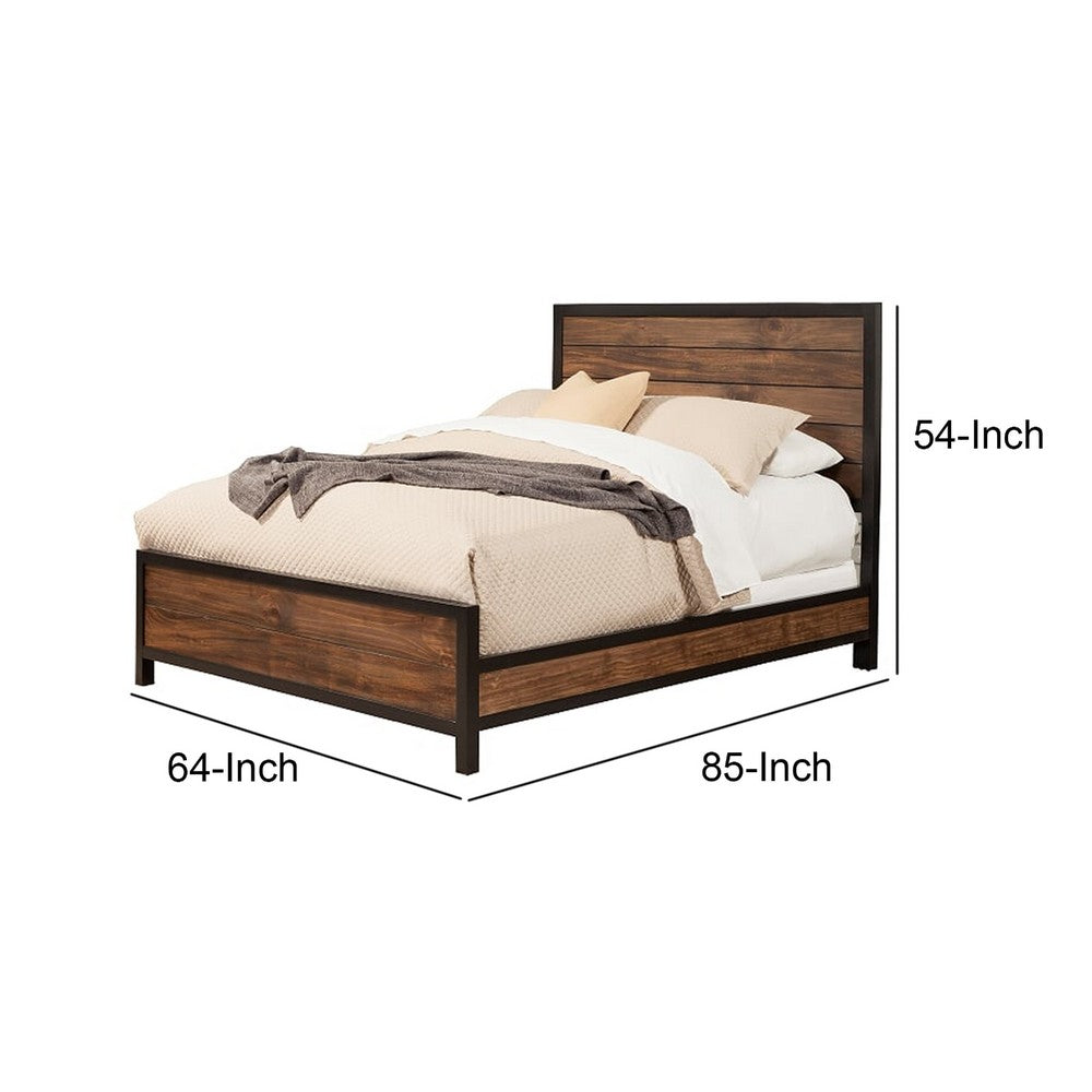 Transitional Style Two Tone Queen Size Bed with Panel Headboard, Brown