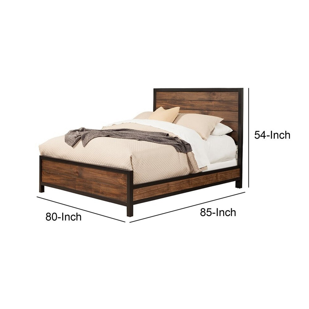 Transitional Two Tone Standard King Bed with Panel Headboard, Brown