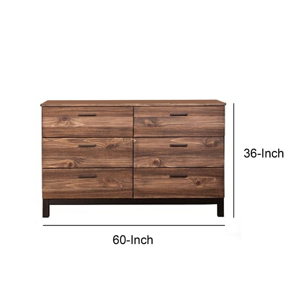 Two Tone Transitional Style Wooden Dresser with 6 Drawers, Brown