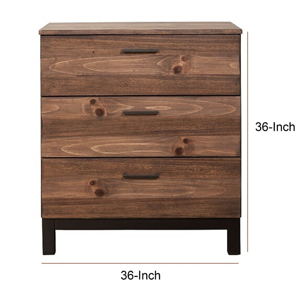 Transitional Style Wooden Chest with 3 Drawers, Small, Brown