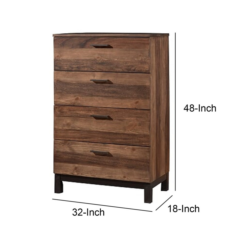Transitional Style Wooden Chest with 4 Drawers, Large, Brown