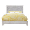 Wooden Queen Size Bed with Carved High Headboard, Weathered Gray
