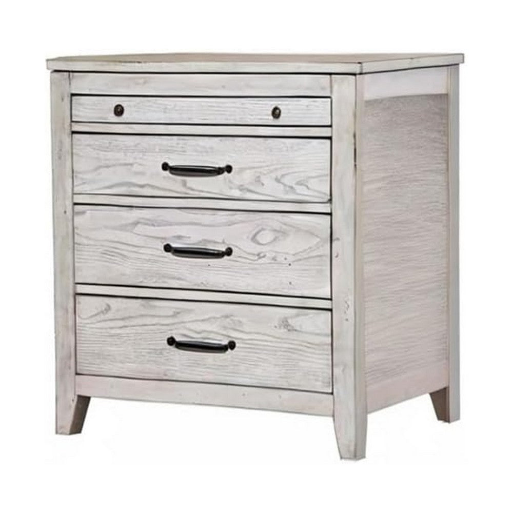 Transitional Style Three Drawer Nightstand with Pull Out Tray, Gray