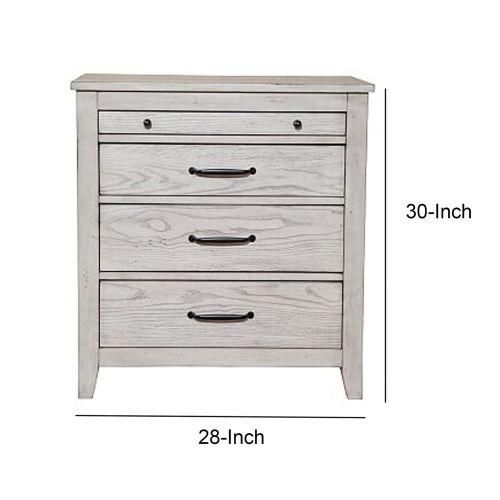 Transitional Style Three Drawer Nightstand with Pull Out Tray, Gray