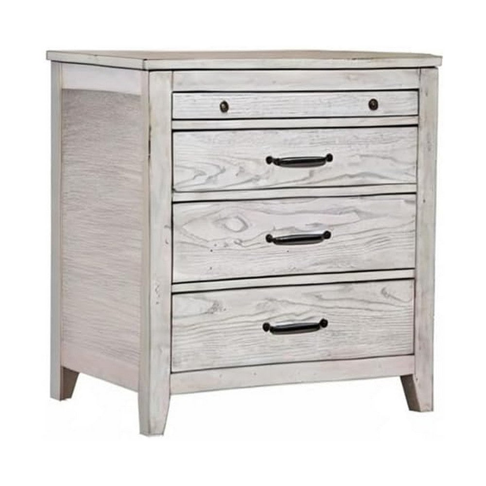 Transitional Style Three Drawer Nightstand with Pull Out Tray, Gray