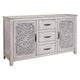Wooden Dresser with 2 Polyresin Carved Cabinets and 3 Drawers, Gray