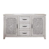 Wooden Dresser with 2 Polyresin Carved Cabinets and 3 Drawers, Gray