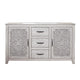 Wooden Dresser with 2 Polyresin Carved Cabinets and 3 Drawers, Gray