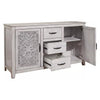 Wooden Dresser with 2 Polyresin Carved Cabinets and 3 Drawers, Gray