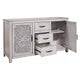 Wooden Dresser with 2 Polyresin Carved Cabinets and 3 Drawers, Gray