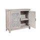 Wooden Chest with 2 Polyresin Carved Cabinets, Weathered Gray