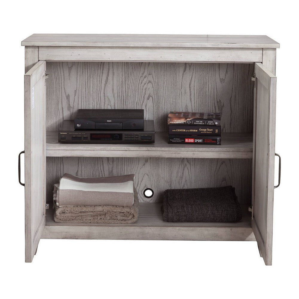Wooden Chest with 2 Polyresin Carved Cabinets, Weathered Gray
