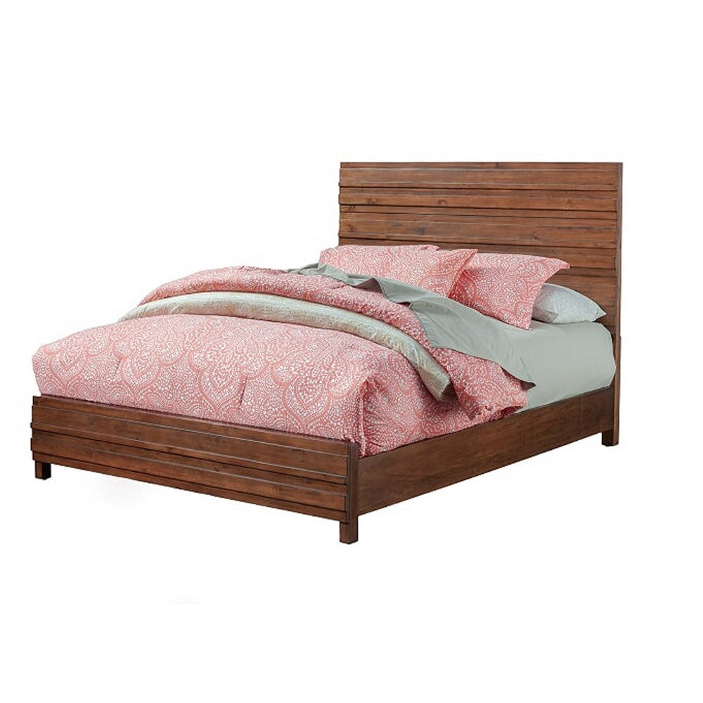 Transitional Style Full Size Bed with Panel Design, Brown
