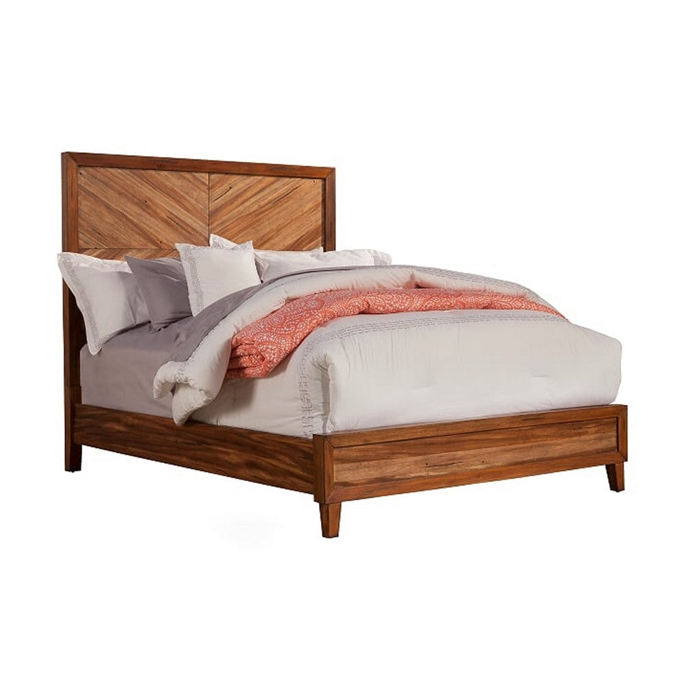 California King Size Bed with Parquet Pattern High Headboard, Brown