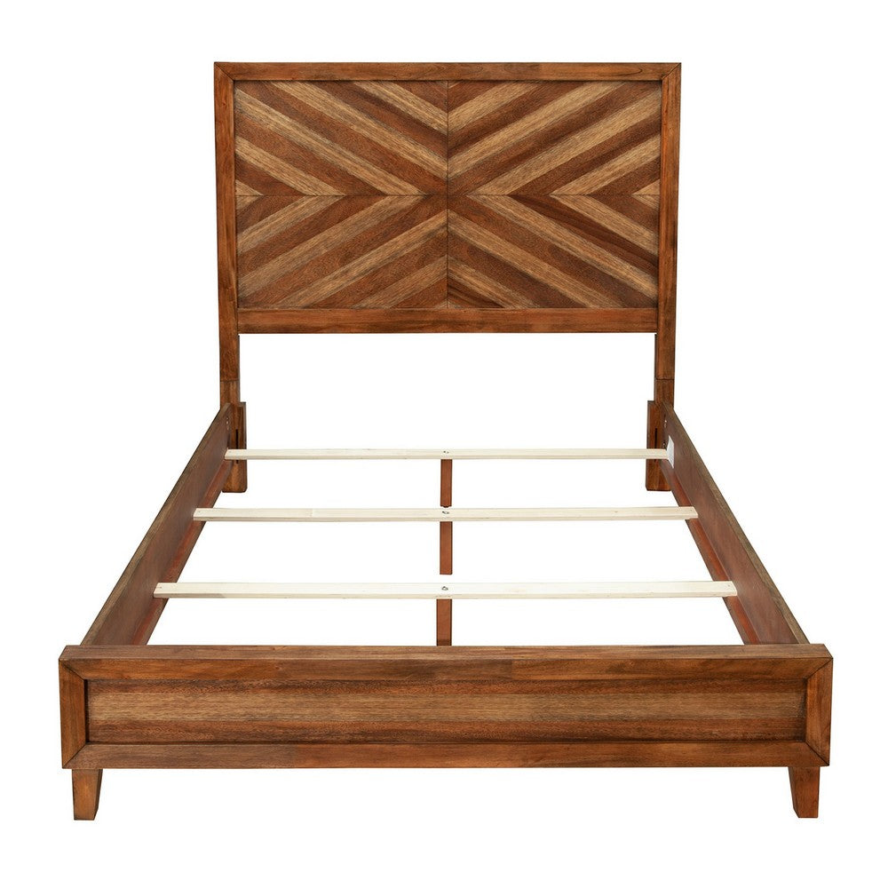 California King Size Bed with Parquet Pattern High Headboard, Brown